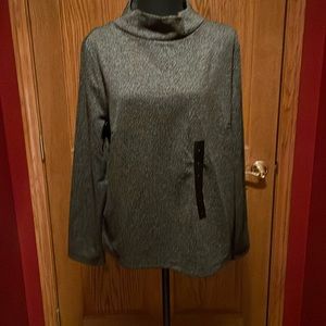 Women’s Large Mock Turtleneck Black with white flakes, pullover long sleeved top